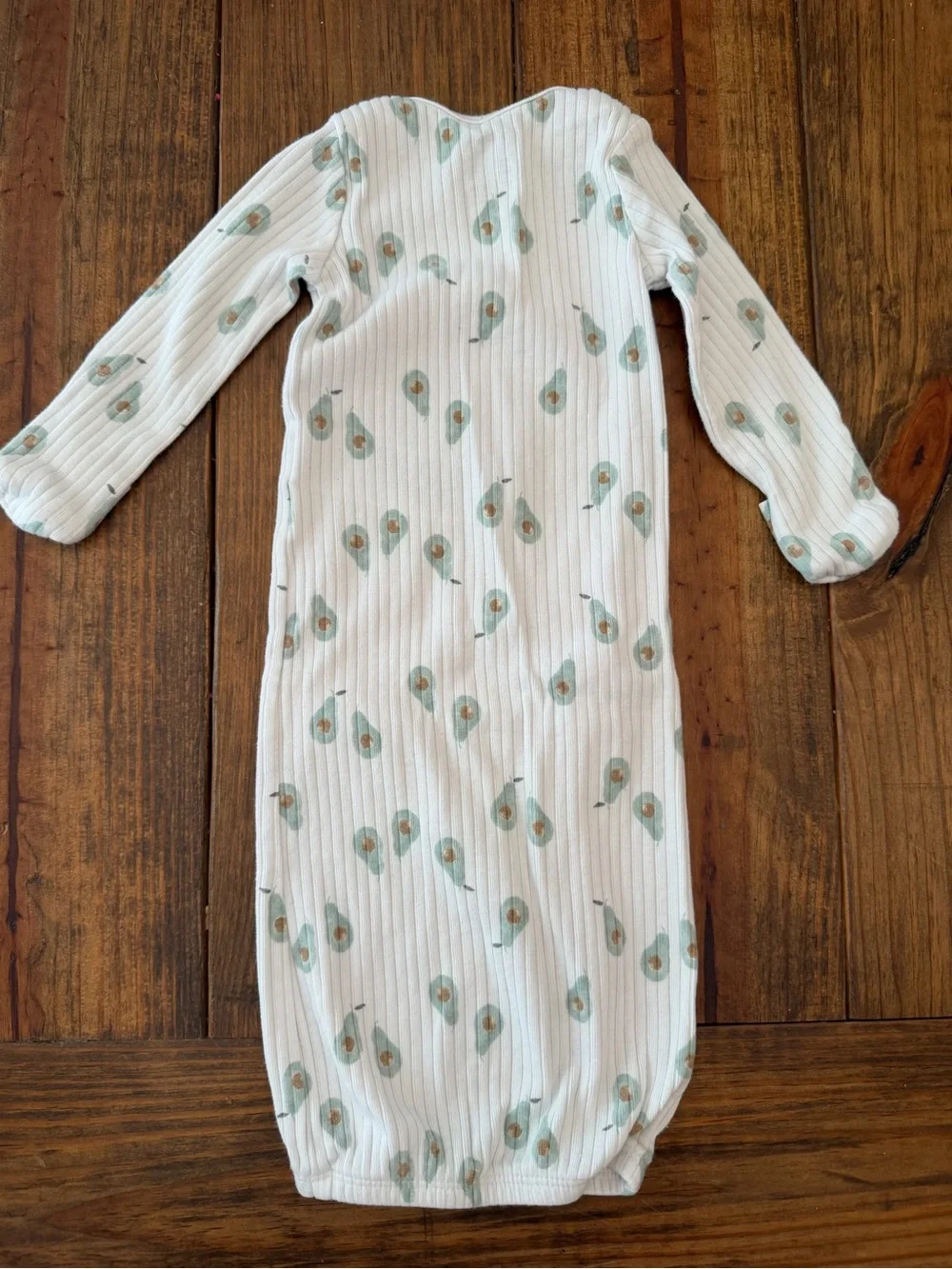 Cream Ribbed Baby Gown with Avocado Print - Newborn